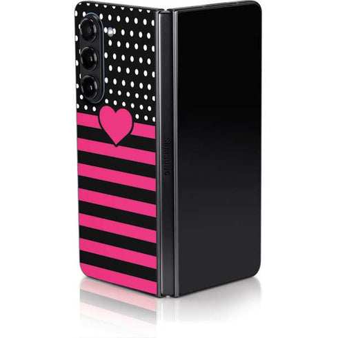 Polka Dots and Stripes Heart in Pink Galaxy Z Fold5 5G Skin